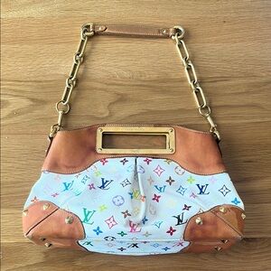 Louis Vuitton Multicolor Monogram White Canvas & Tan Leather Shoulder Bag